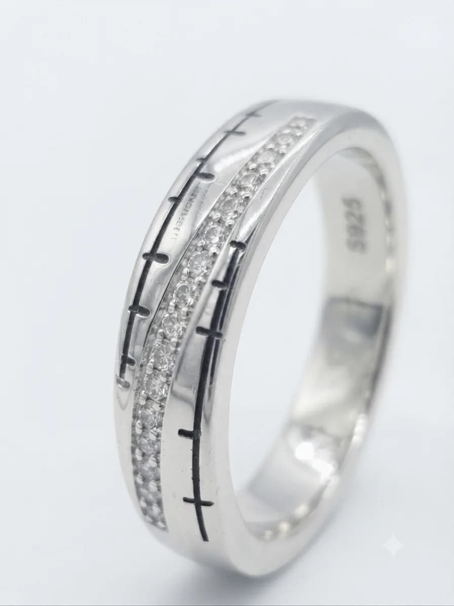 Diagonal Wave Pavé Sterling Silver Ring