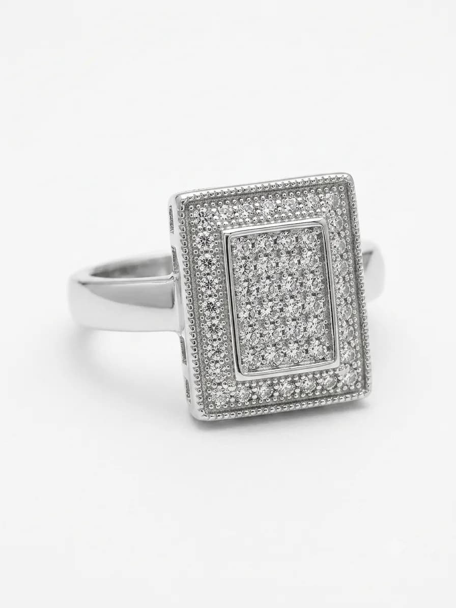Silver Rectangular Pave CZ Signet Ring