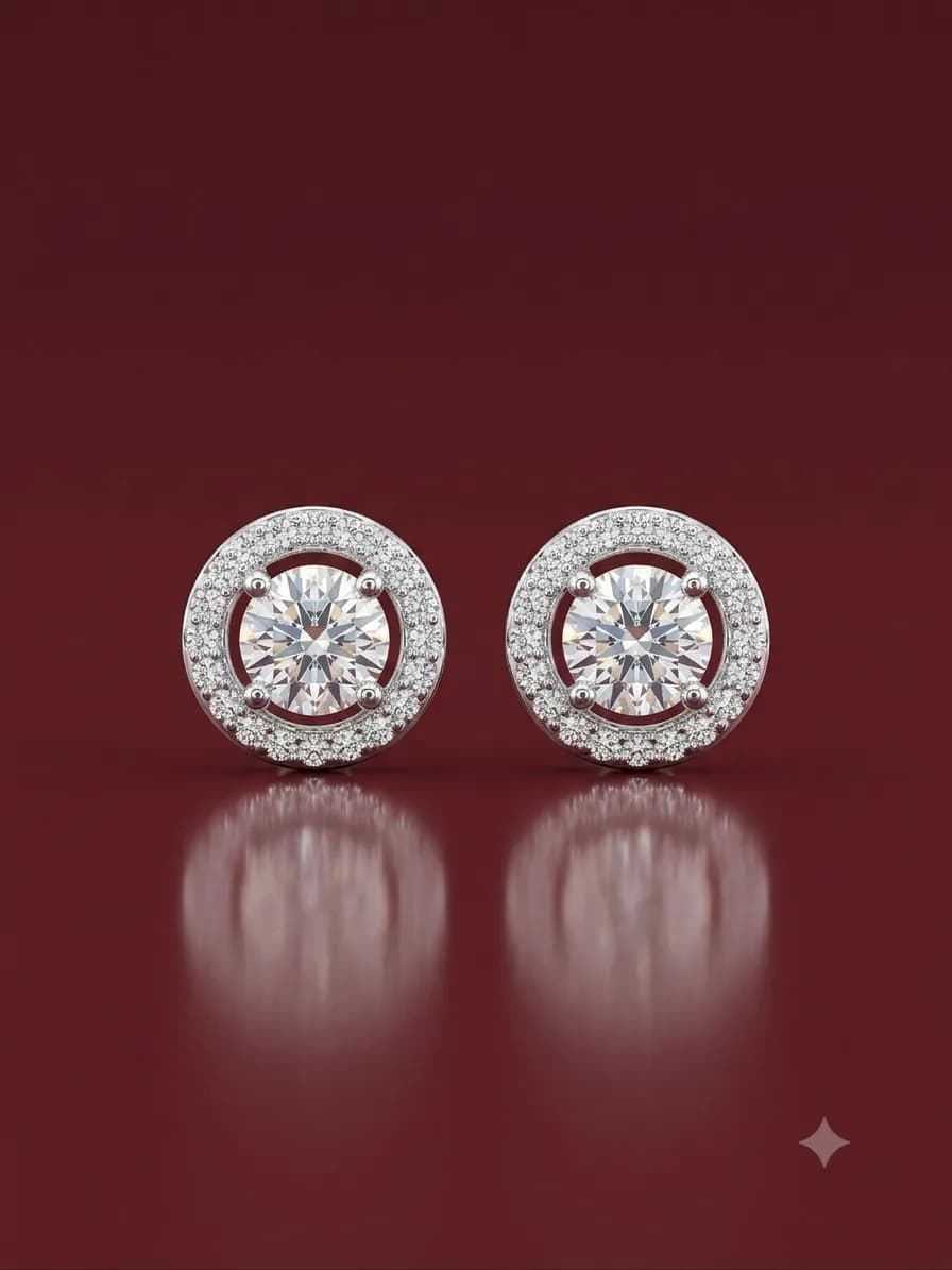 Celestial Solitaire Halo Stud Earrings