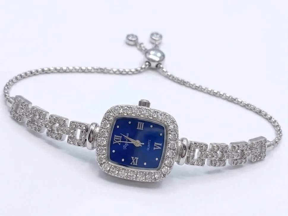 Deep Blue Dial Cushion Halo Bolo Bracelet Watch