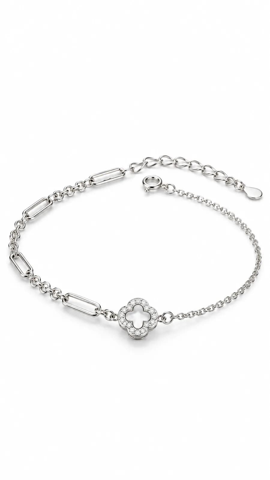 Silver Flower Charm Anklet