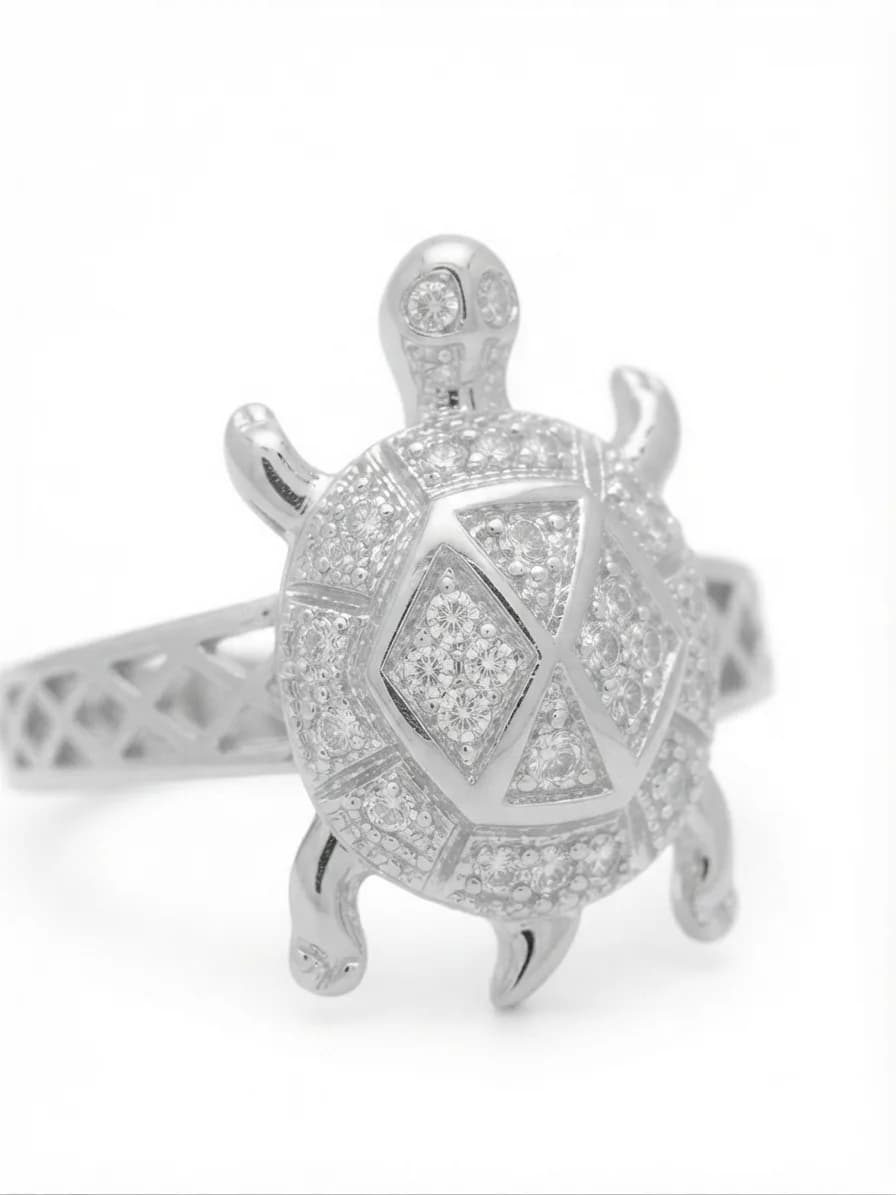 Silver Mosaic Turtle Ring