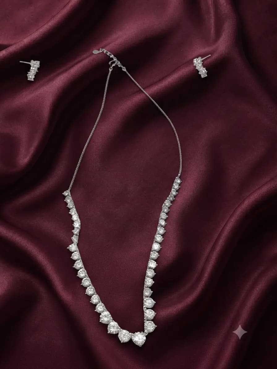 Classic CZ Stone Tennis Necklace and Earrings Set