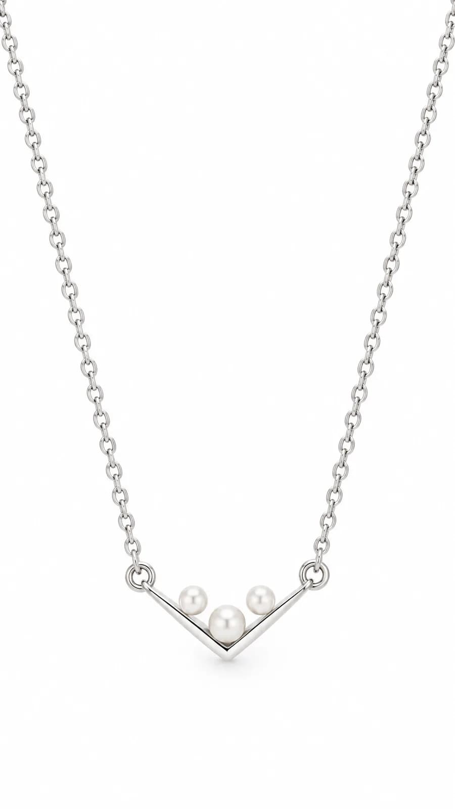 Silver Pearl V pandent chain