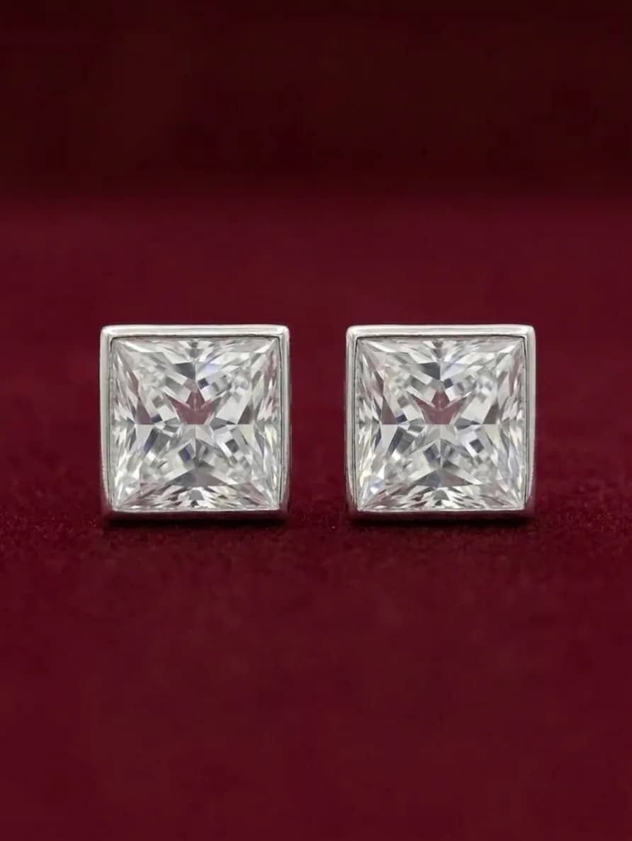 Princess-Cut Solitaire Bezel Stud Earrings