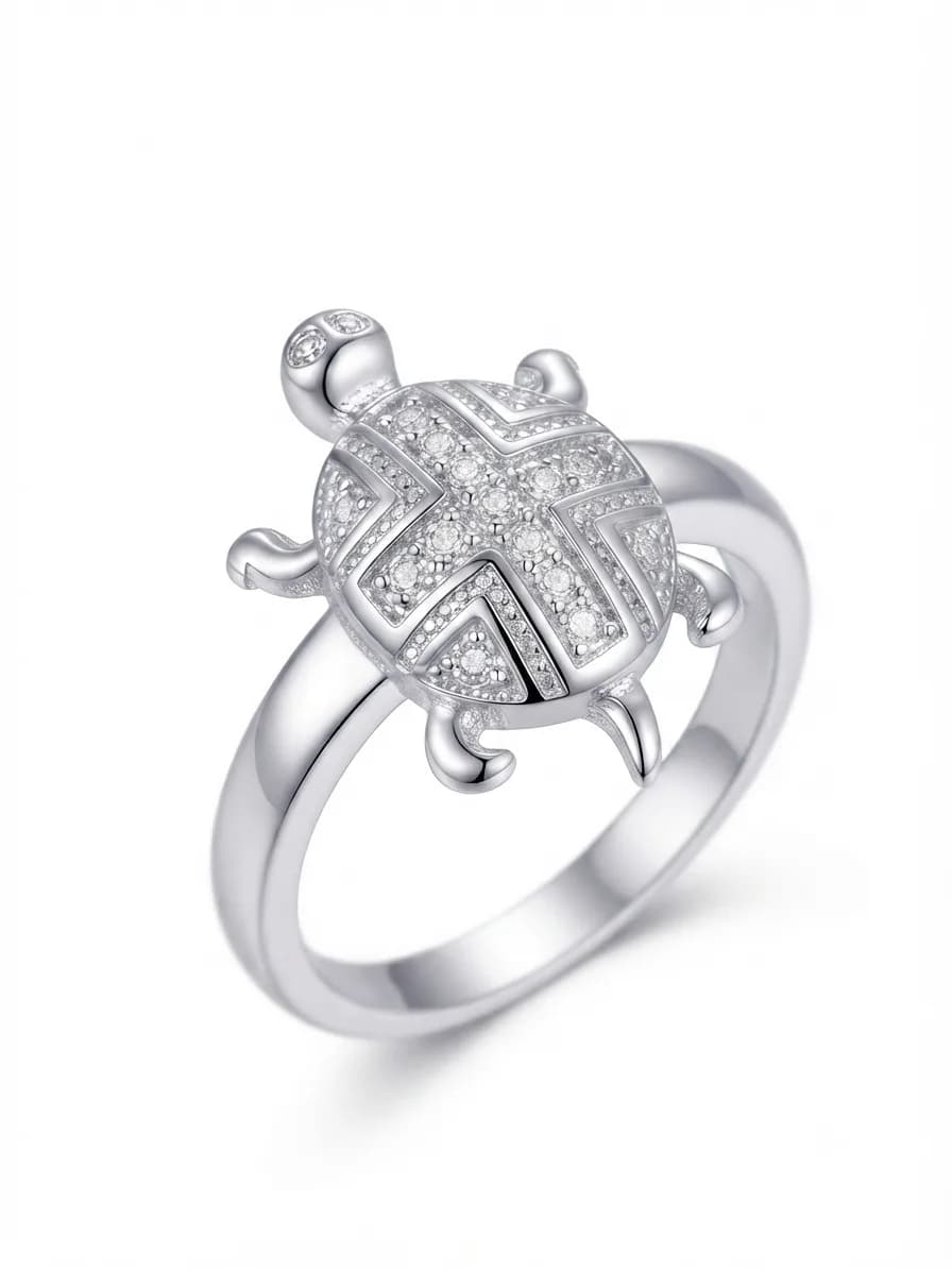 Silver Geometric Turtle Ring