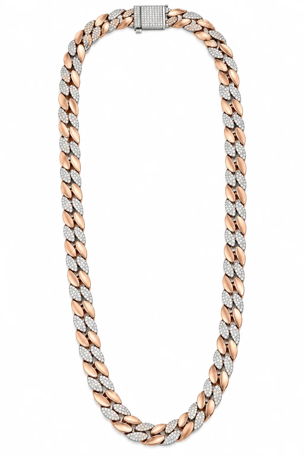 Two-Tone Pavé Leaf Link Chain