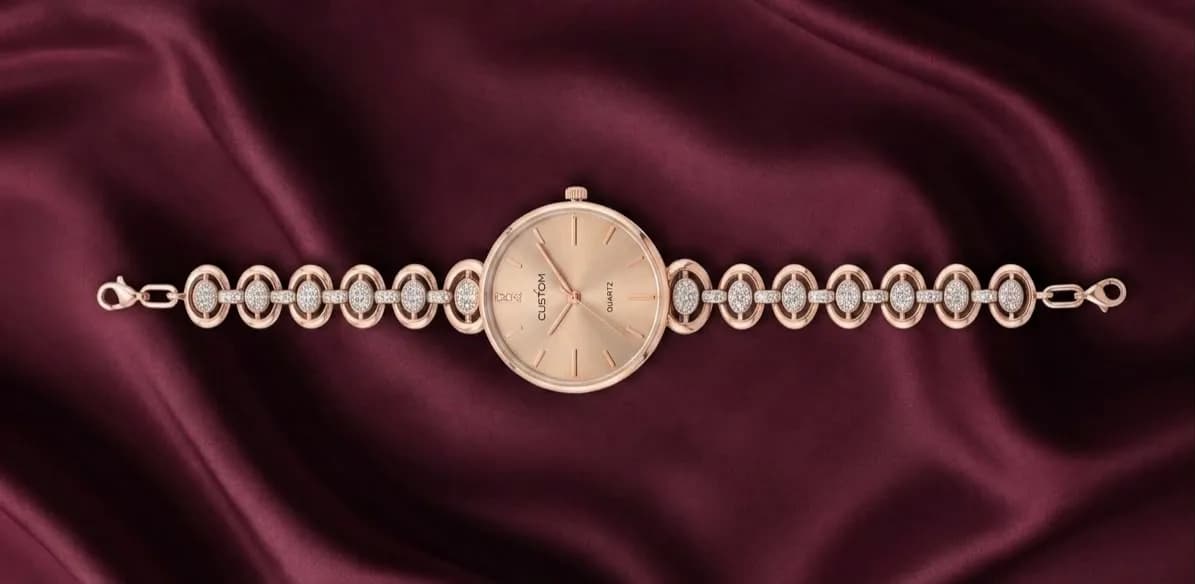 CUSTOM Rose Gold-Toned Geometric Link Bracelet Watch