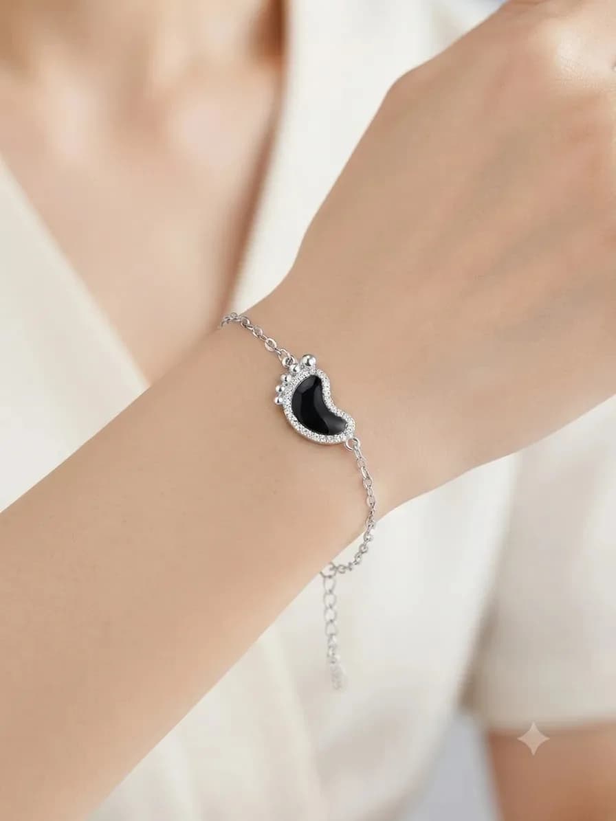 Silver Black Heart Charm Bracelet