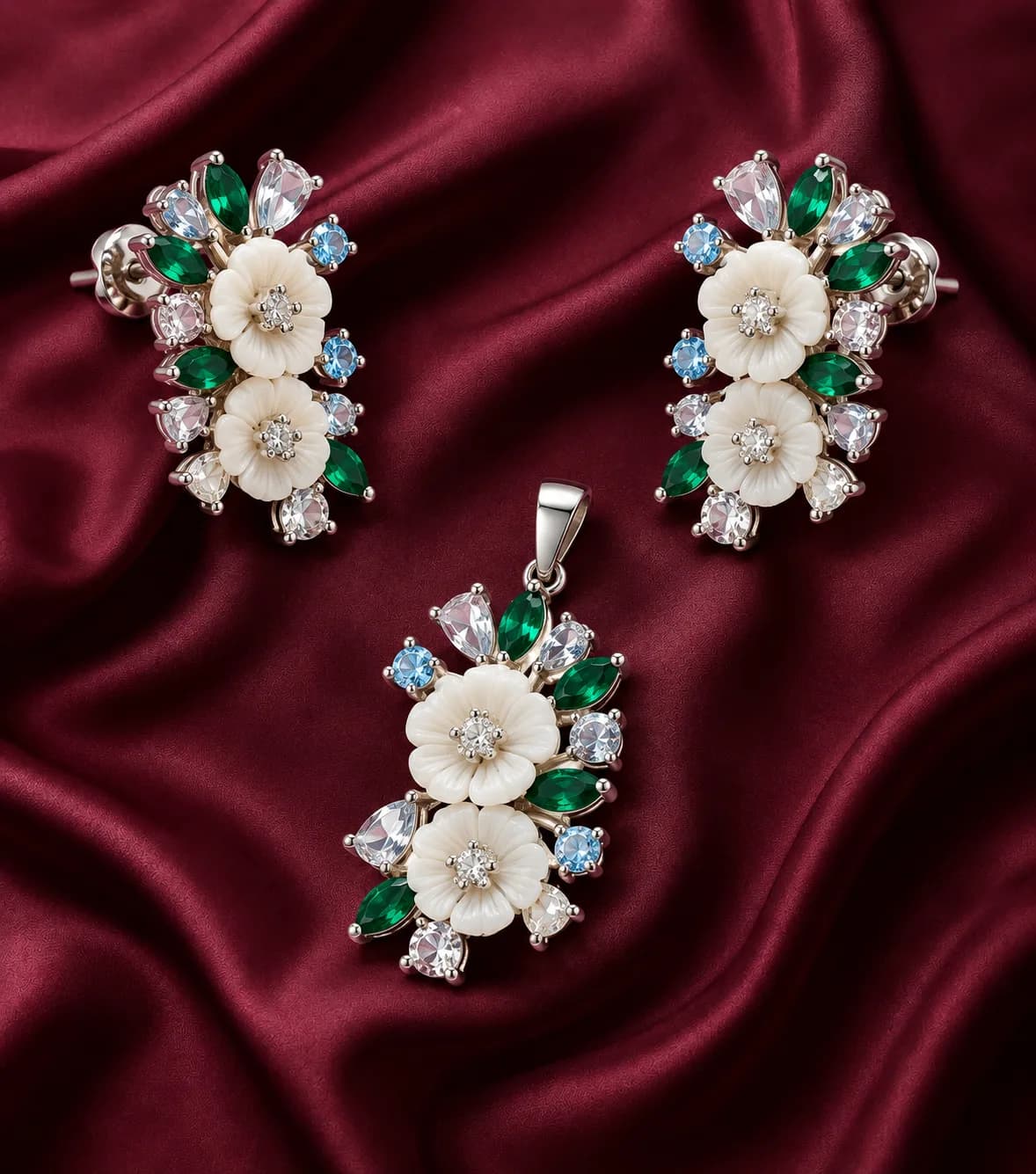 Silver Emerald Bloom Set