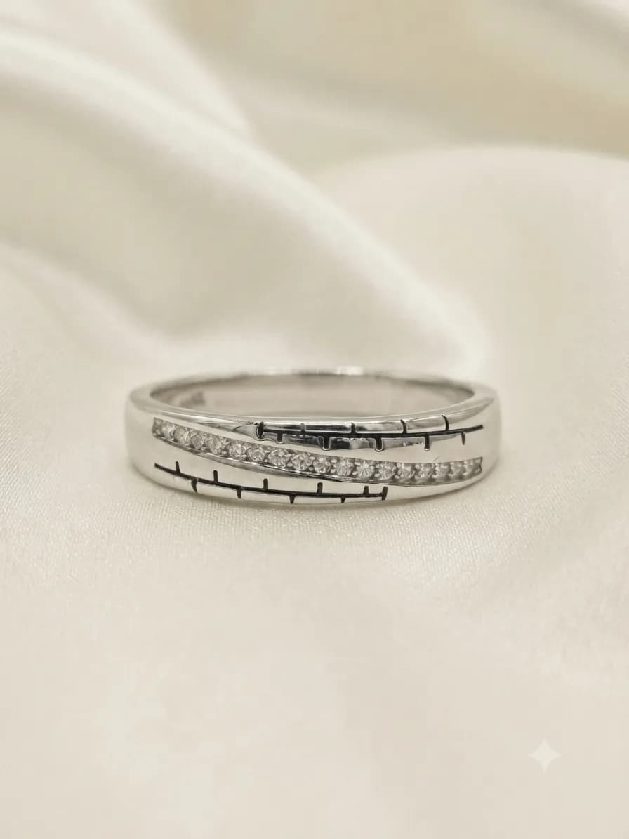 Diagonal Wave Pavé Sterling Silver Ring