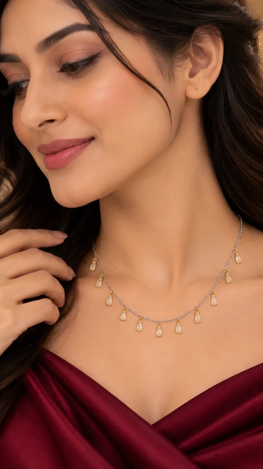 Silver Baguette Charm Pendant Chain