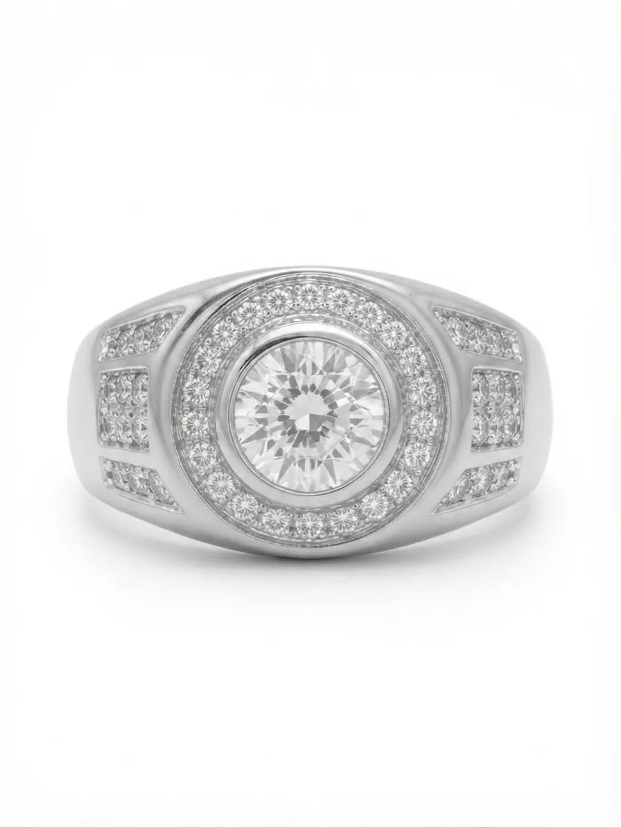 Pave-Accented Round Halo Signet Ring