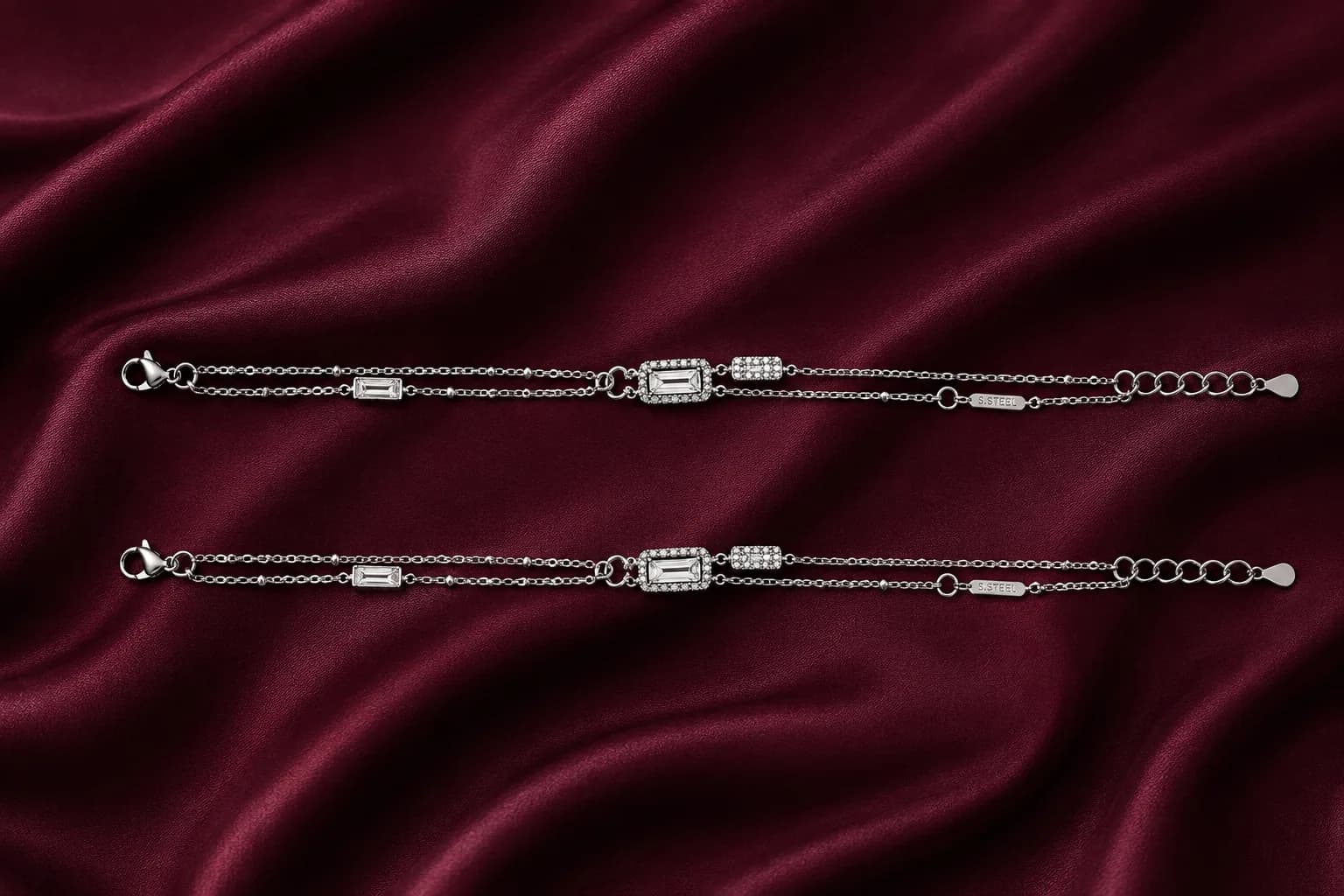 Elegant Double Layer Rectangle Charm Anklet