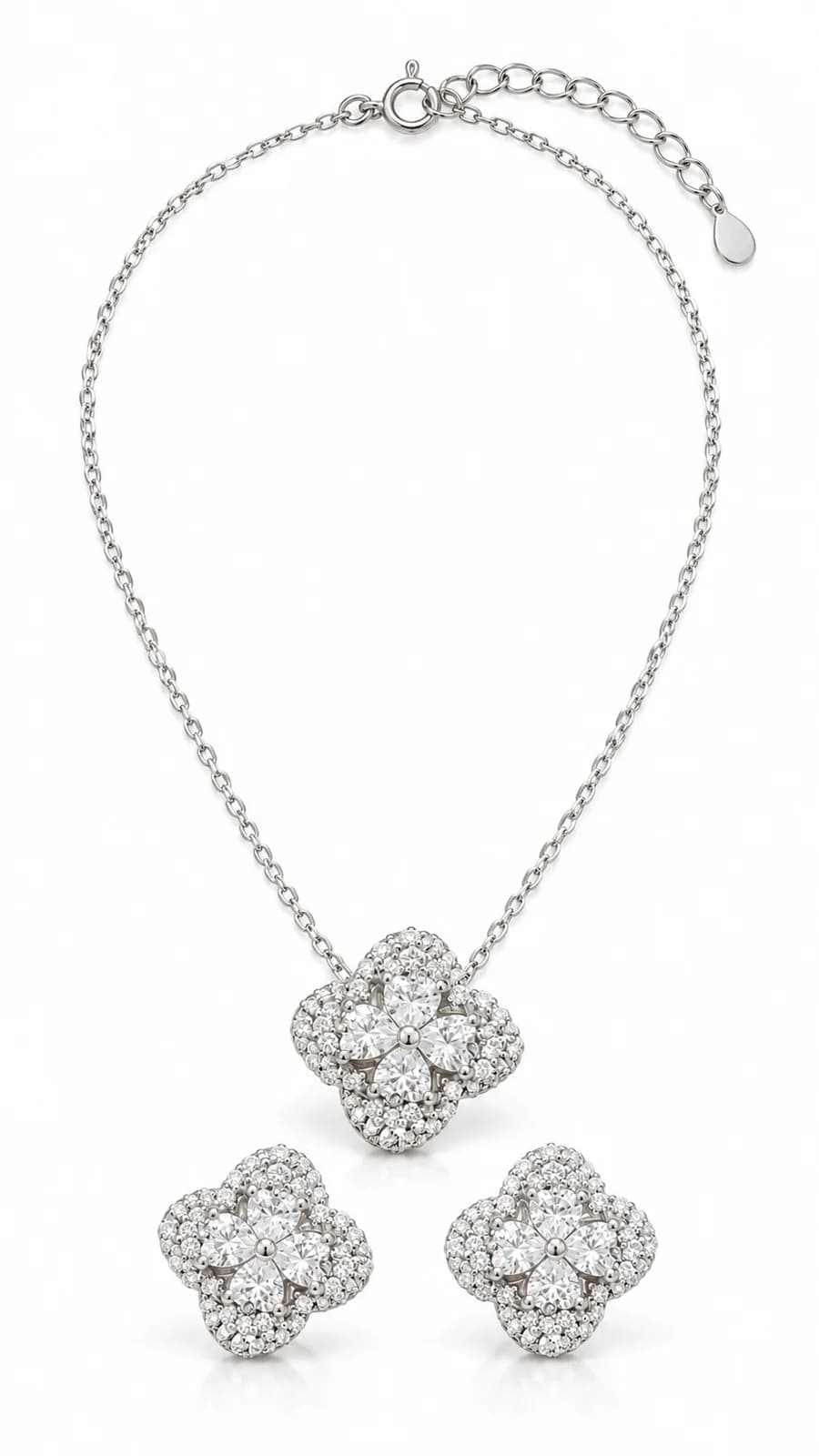 Silver Floral Crystal Necklace