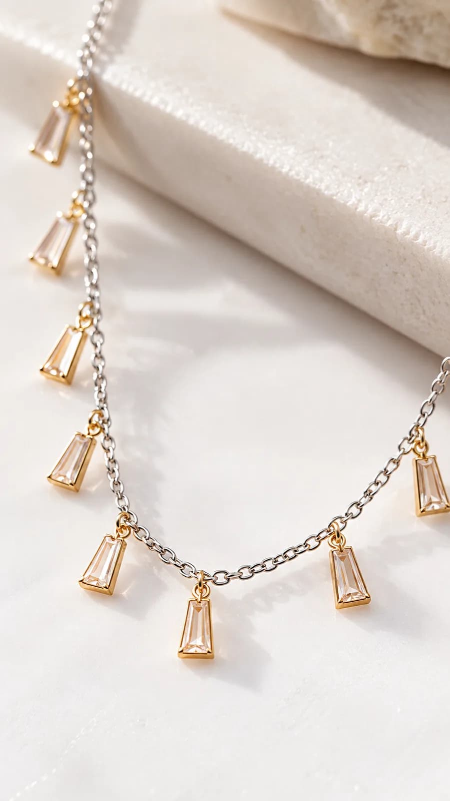 Silver Baguette Charm Pendant Chain