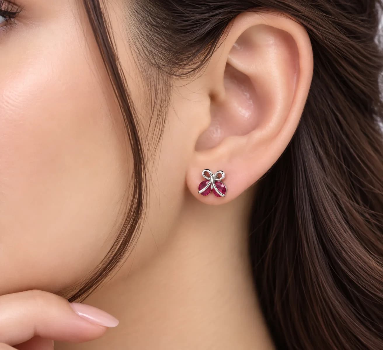 Silver Ruby Butterfly Earring