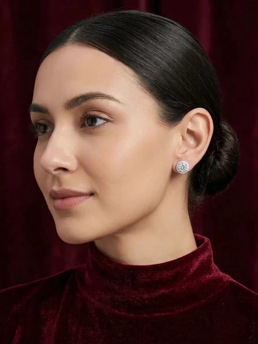 round halo stud earrings