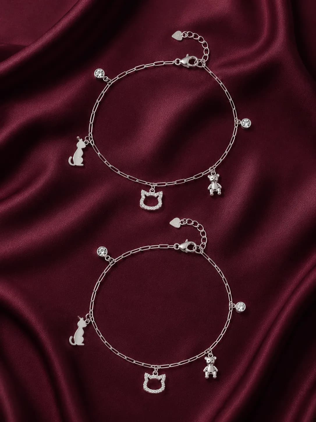 Charming Kitty & Teddy Silver Anklet