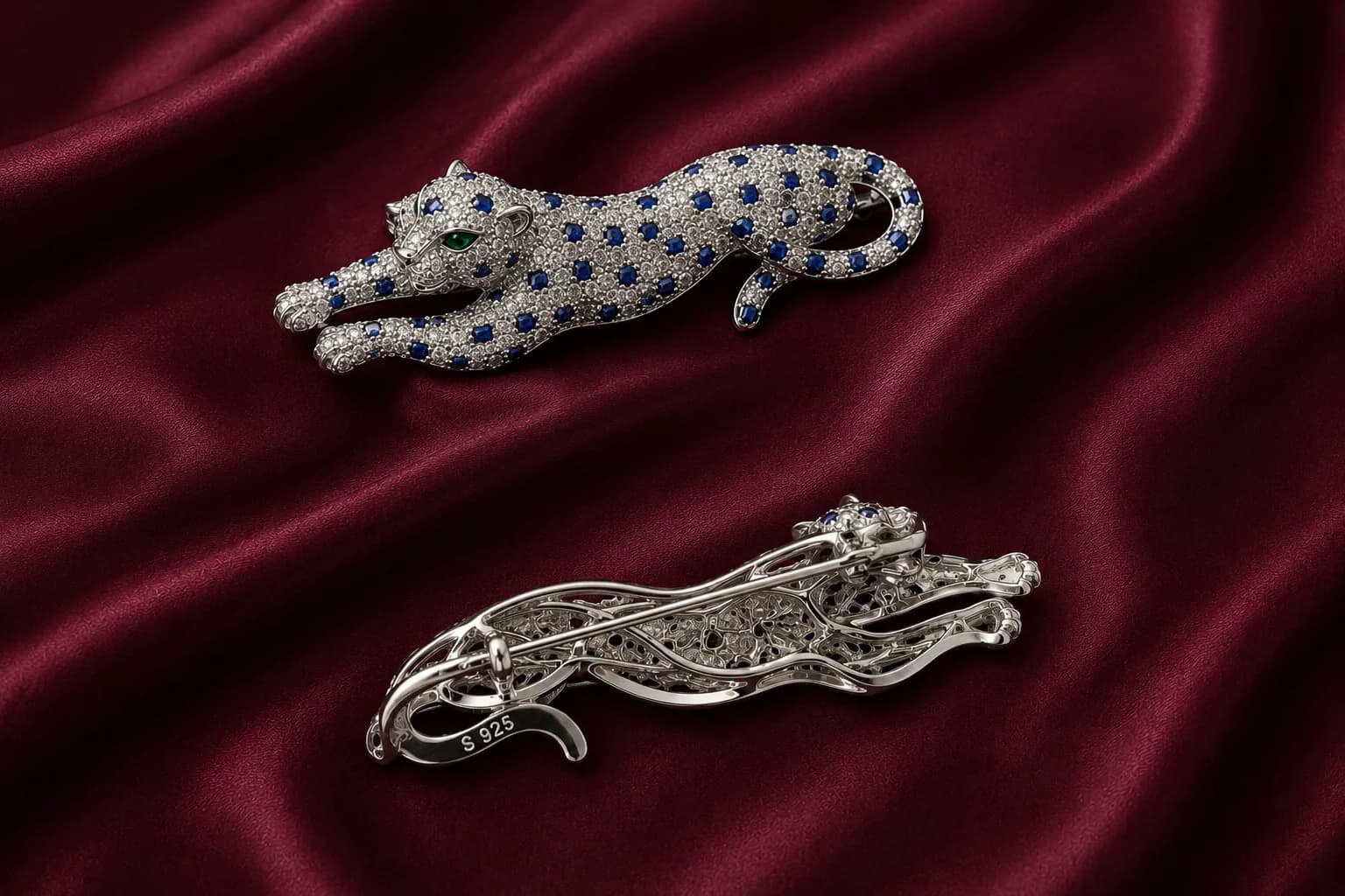 Blue Crystal Leopard Brooch
