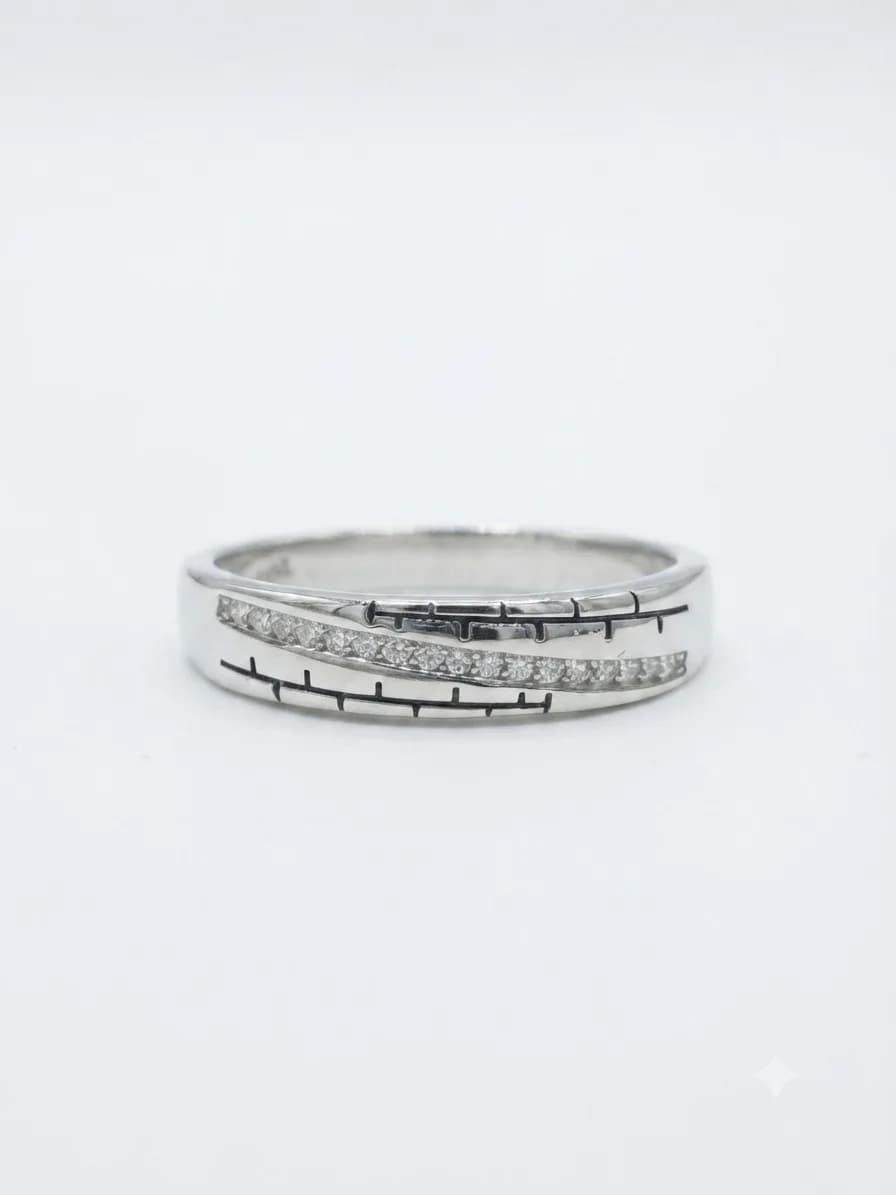 Diagonal Wave Pavé Sterling Silver Ring