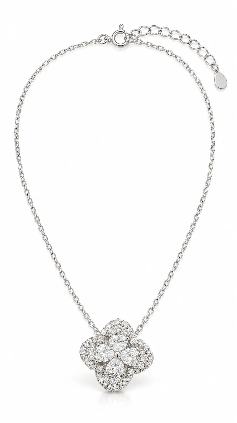 Silver Floral Crystal Necklace