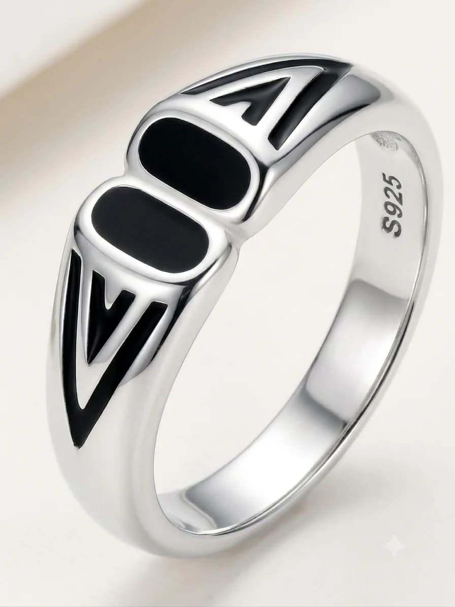 Silver Enamel Statement Ring