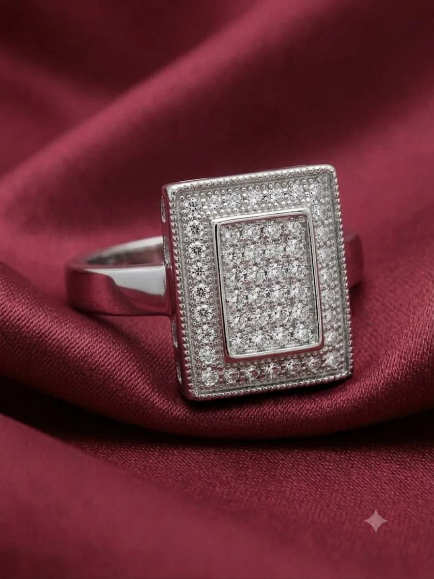 Silver Rectangular Pave CZ Signet Ring