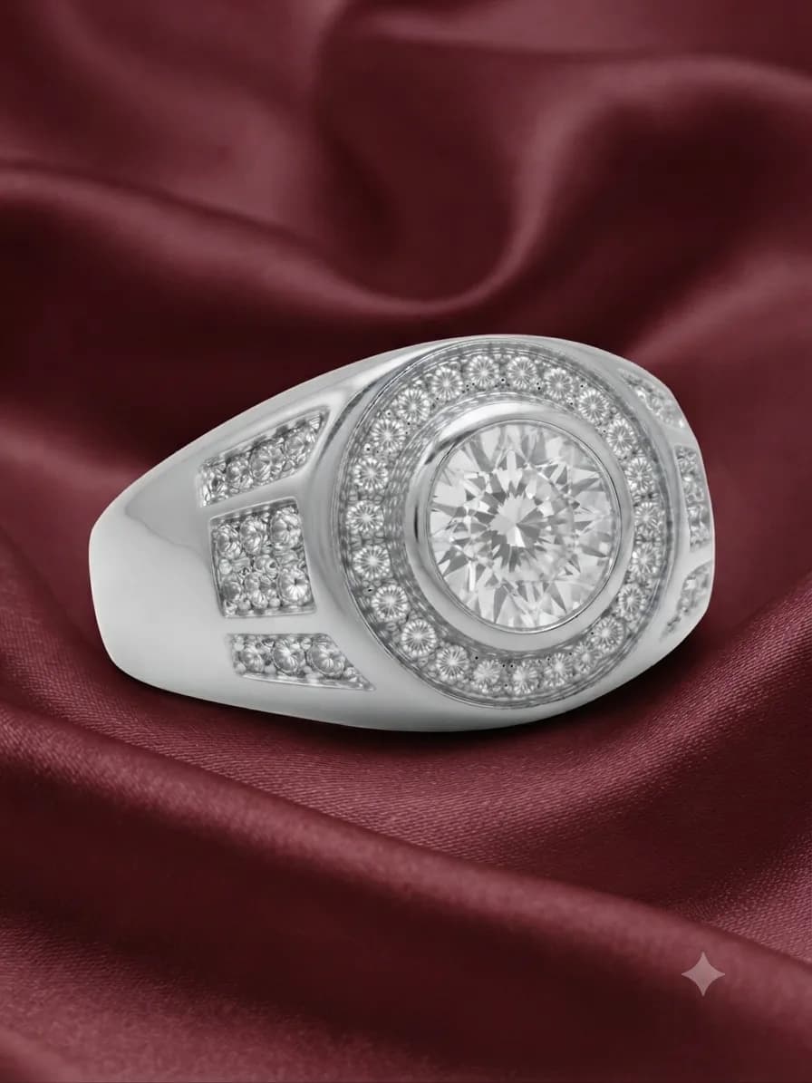 Pave-Accented Round Halo Signet Ring