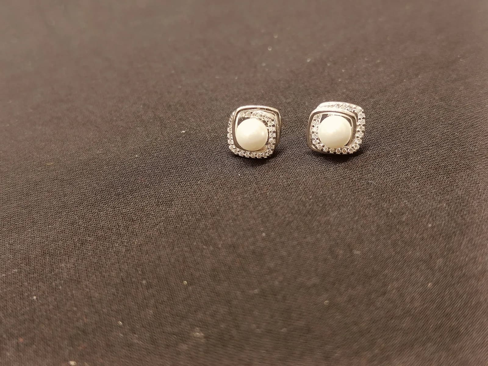 Elegant Pearl Square Halo Stud Earrings