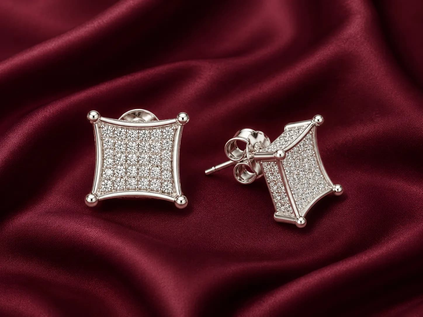 Silver Pavé Square Earring