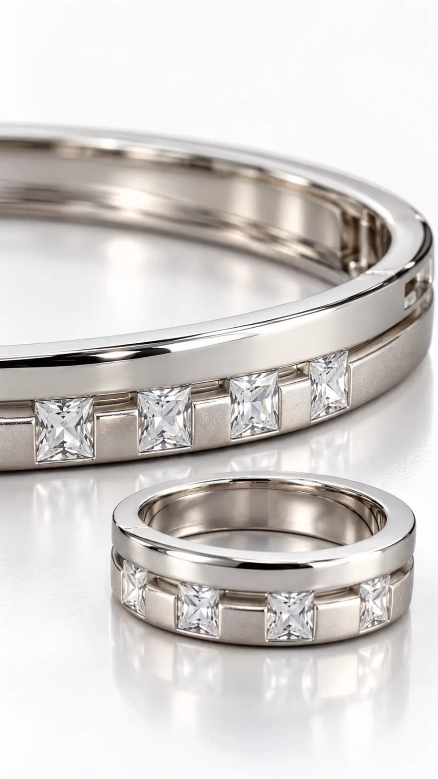 Classic Square-Cut Sterling Silver Bracelet & Ring Set