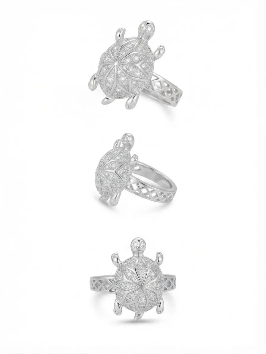Silver Starburst Turtle Ring