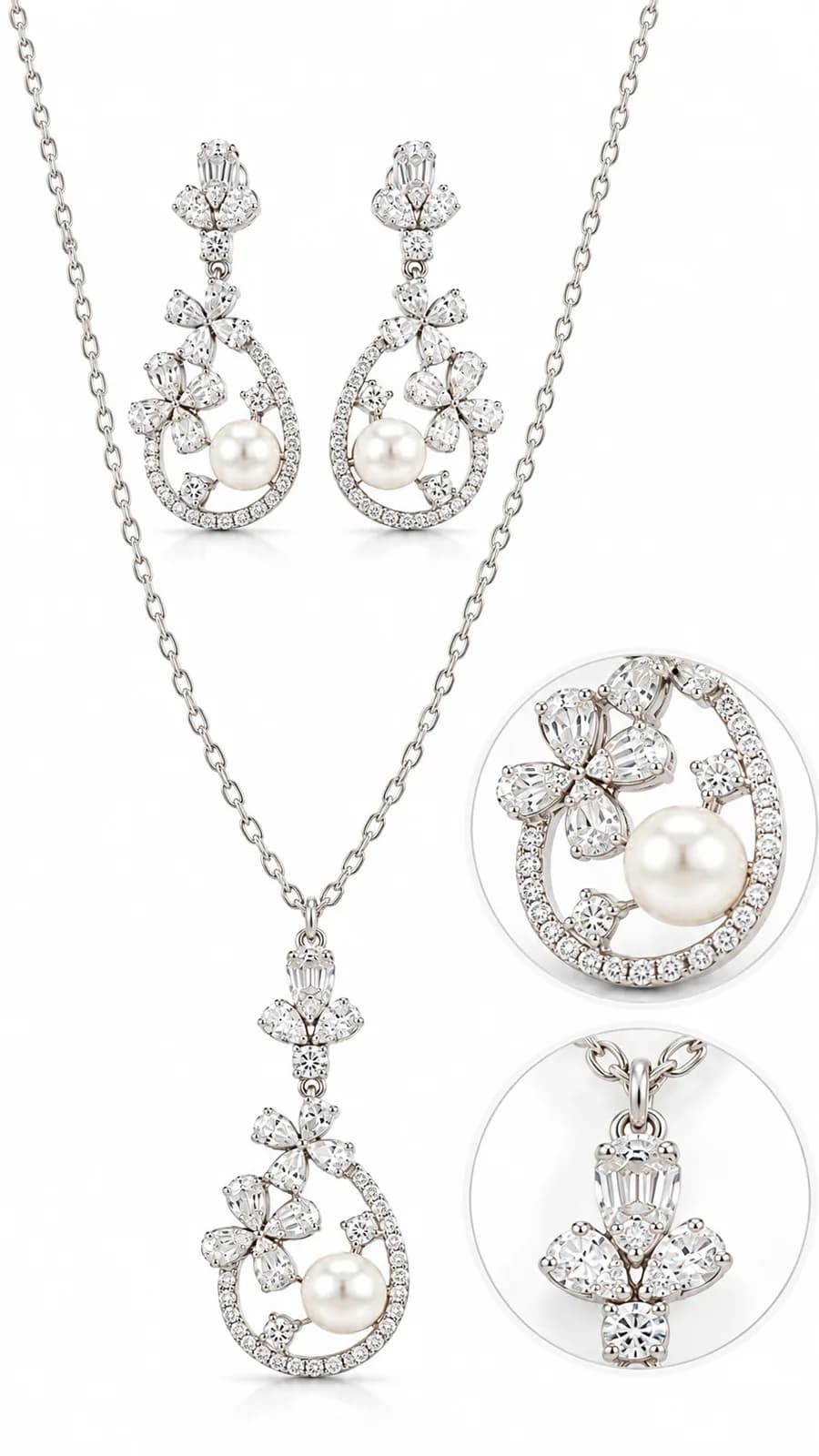 Silver Floral Pearl sets