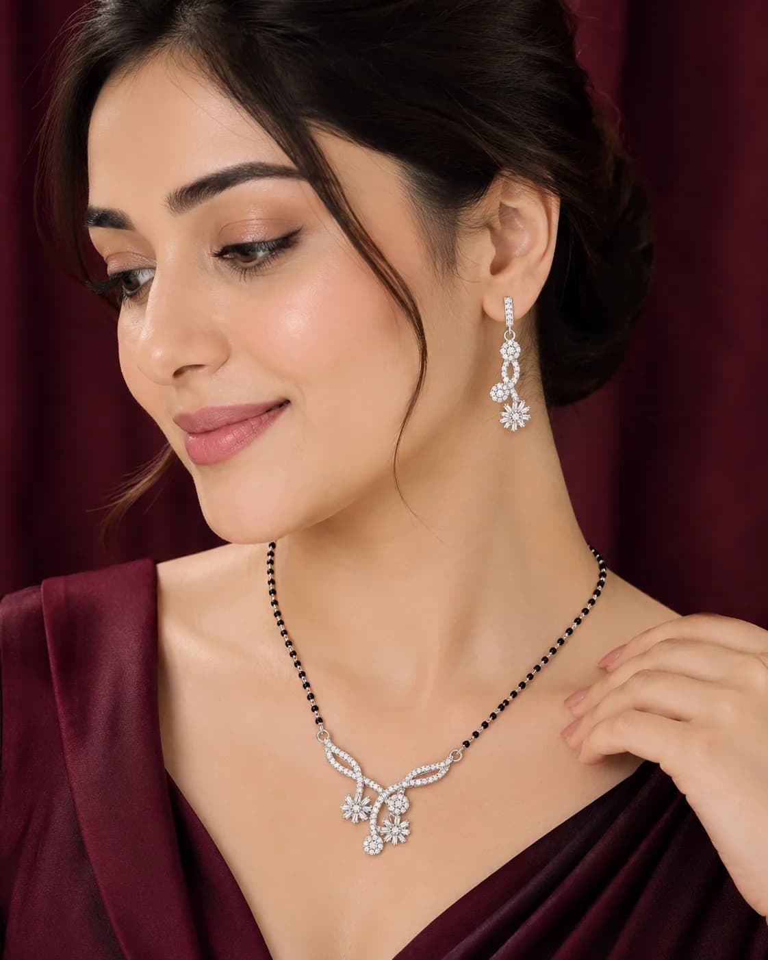 Floral Cascade 925 Sterling Silver Mangalsutra Set