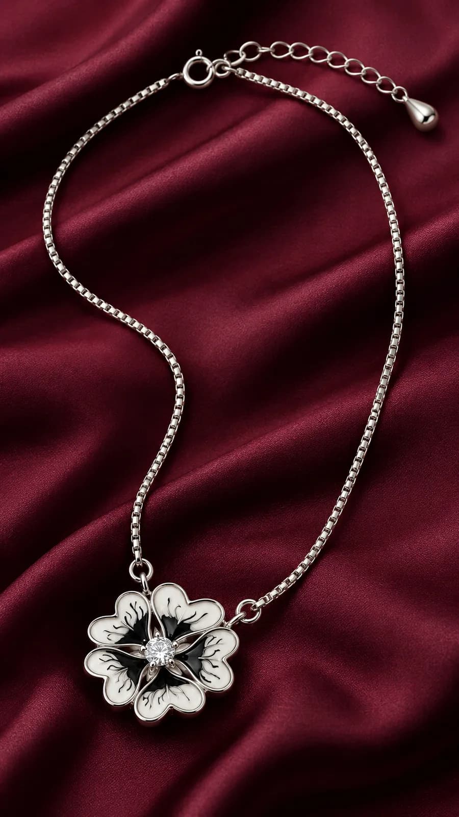 White & Black Floral Resin Art Pendant