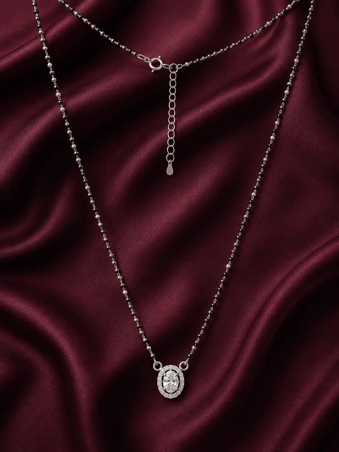 Elegant Oval Halo 925 Silver Mangalsutra