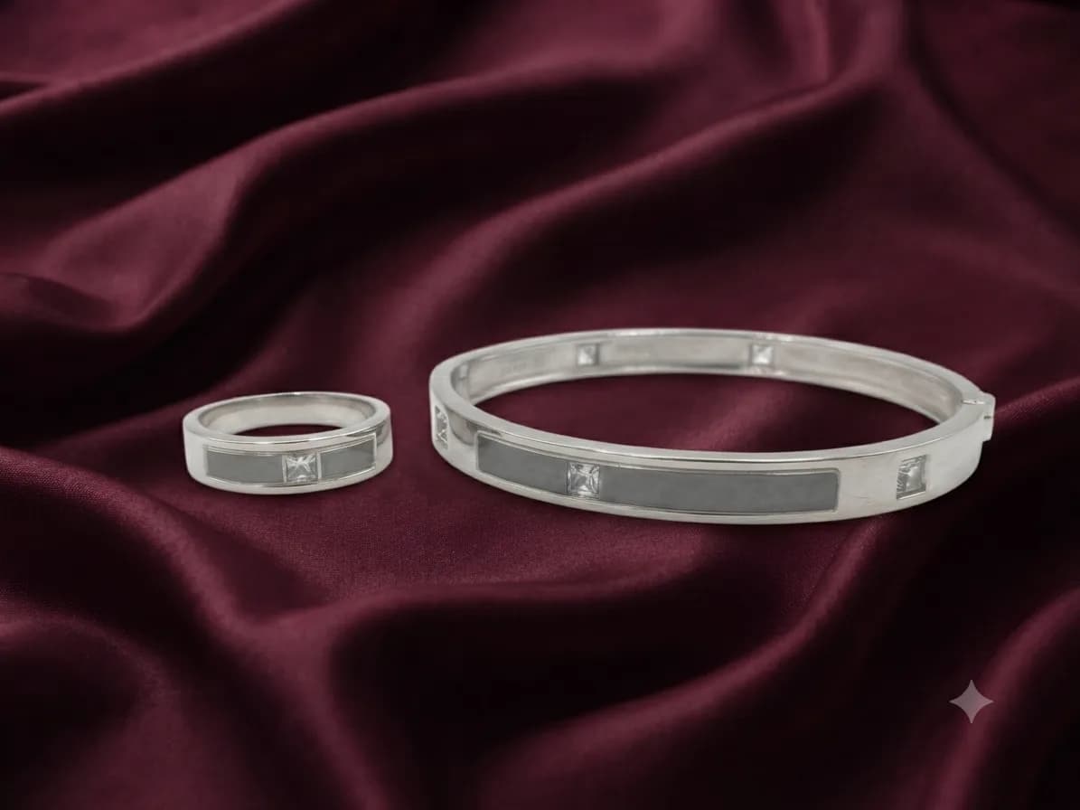 The Slate Inlay Bangle with Ring