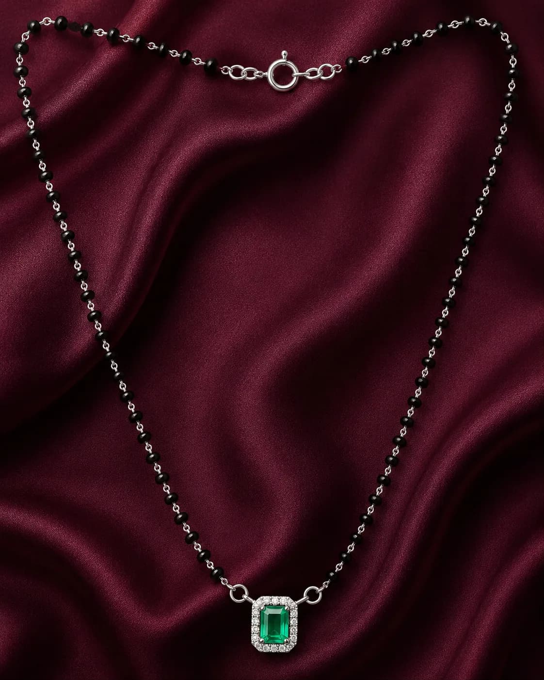 Emerald Solitaire 925 Sterling Silver Mangalsutra