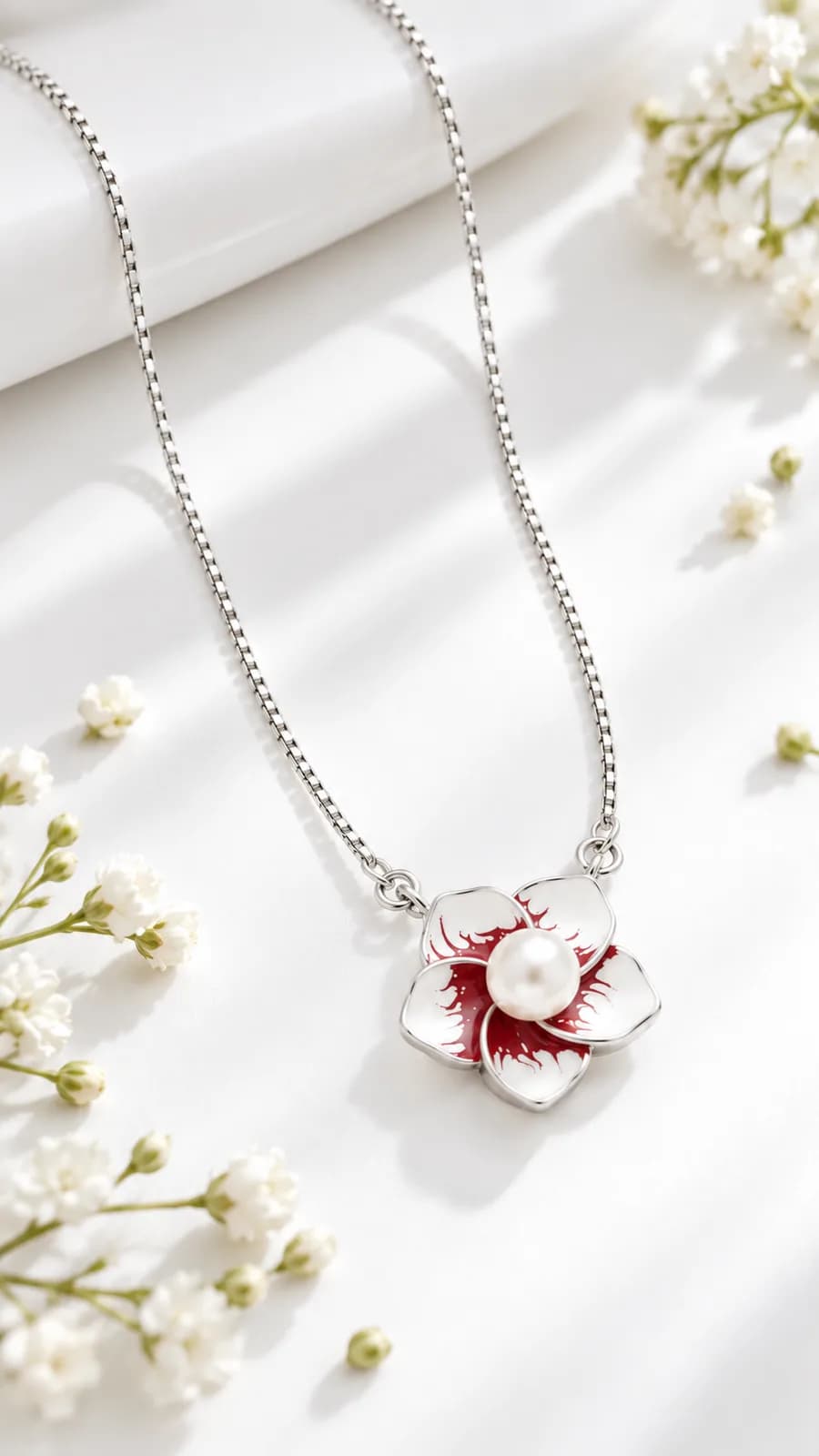 Silver Pearl Bloom pandent chain