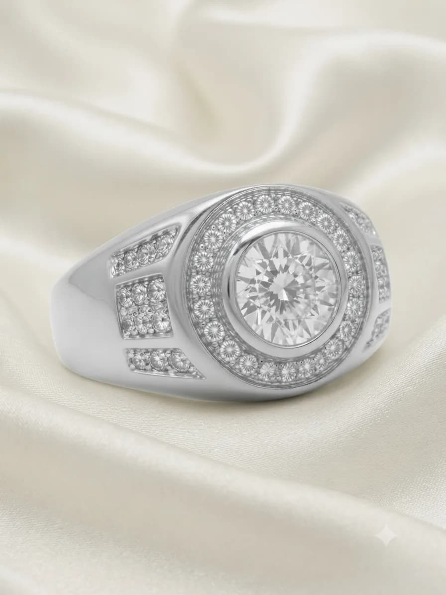 Pave-Accented Round Halo Signet Ring