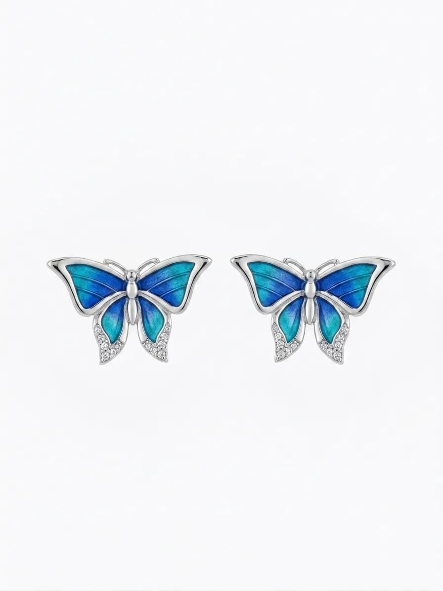 Blue Enamel Butterfly Studs