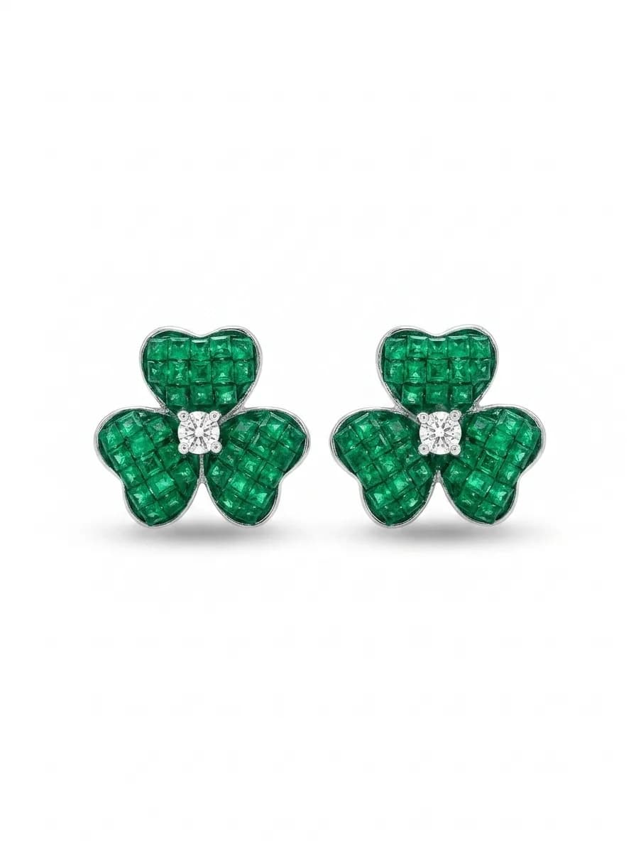 Emerald Clover Stud Earrings