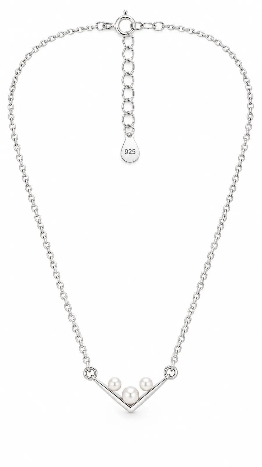 Silver Pearl V pandent chain