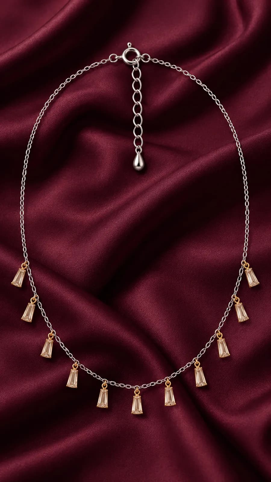 Silver Baguette Charm Pendant Chain