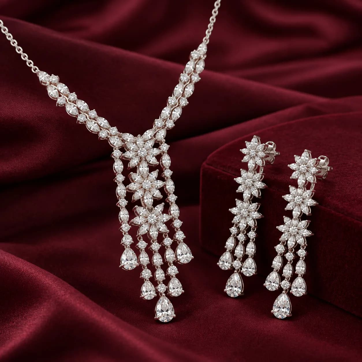 Floral Cascade Silver Jewelry Set