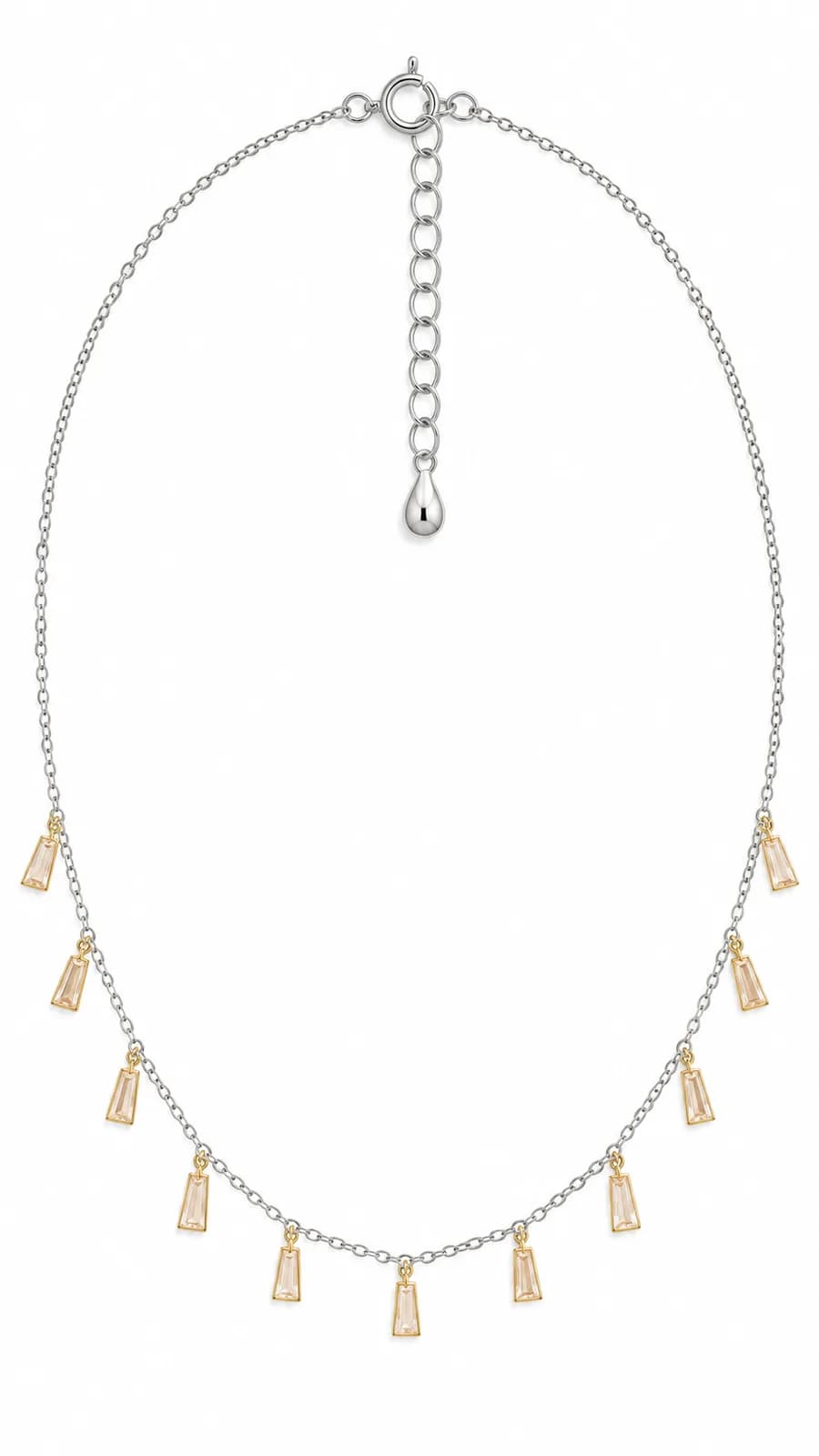 Silver Baguette Charm Pendant Chain