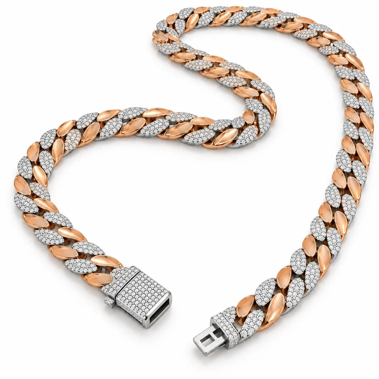 Two-Tone Pavé Leaf Link Chain