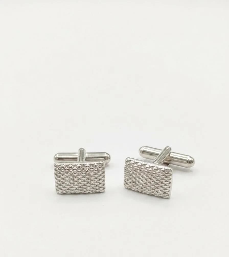 Classic Textured Silver Rectangular Cufflinks