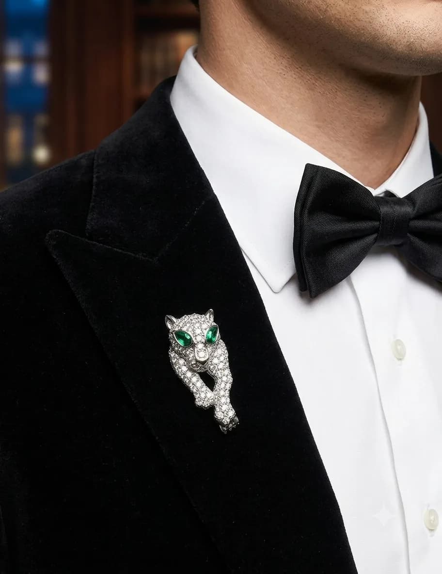 Diamond Panther / Leopard Collar Brooch (Men’s Lapel & Collar Pin)